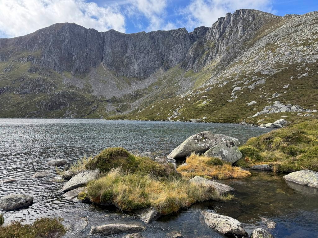 Loch of Lochnagar beneath crags